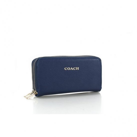 Coach Double Zip In Saffiano Small Navy Wallets FFR | Women - Click Image to Close